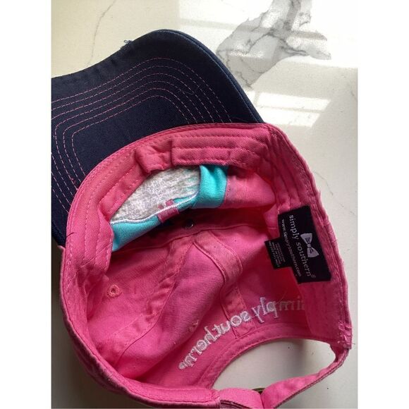 Simply Southern Happy Camper Embroidered Pink Teal Baseball Hat Cap Distressed - Picture 6 of 8
